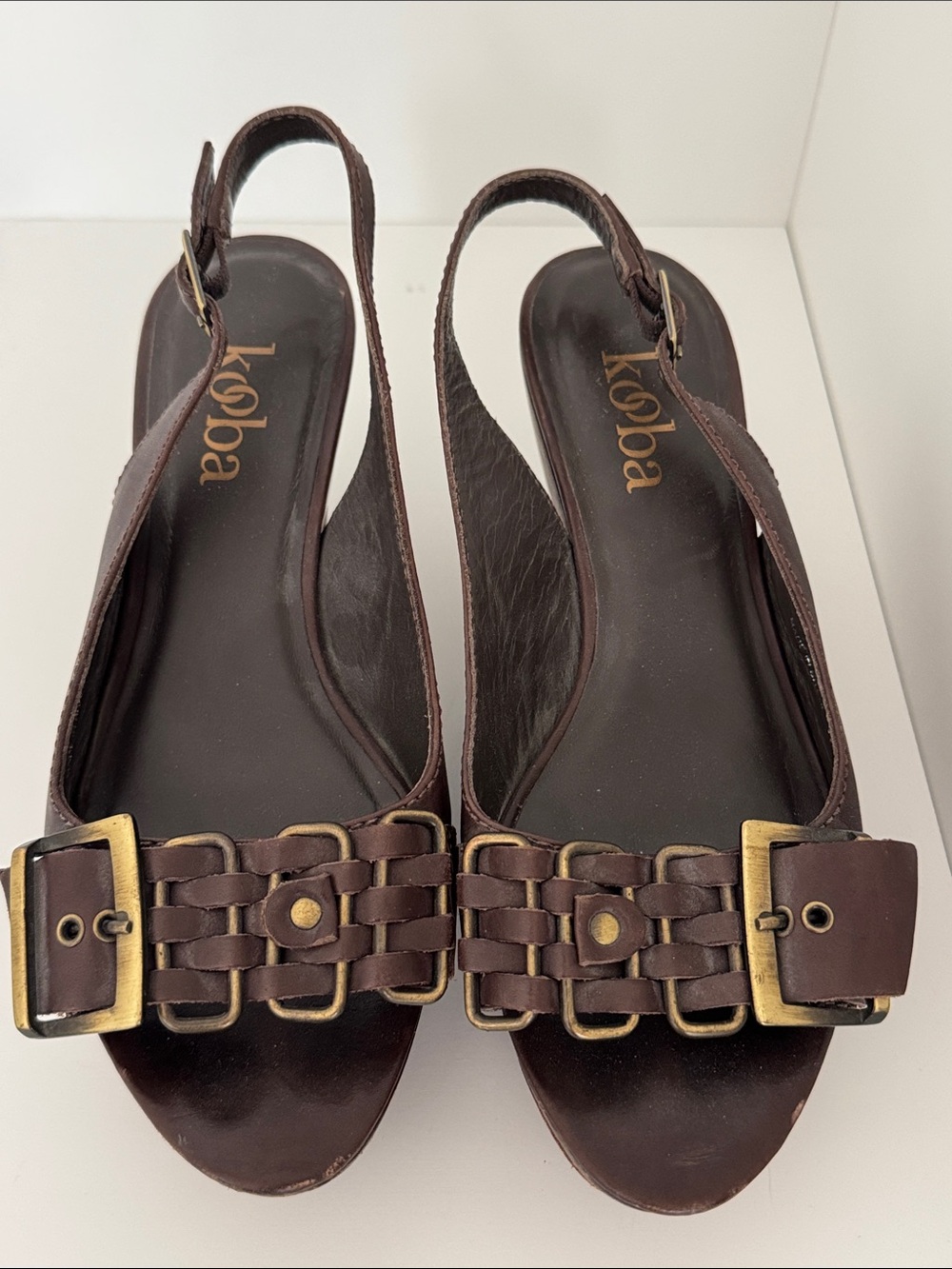 Kooba Dark Brown Leather Wedge Slingbacks